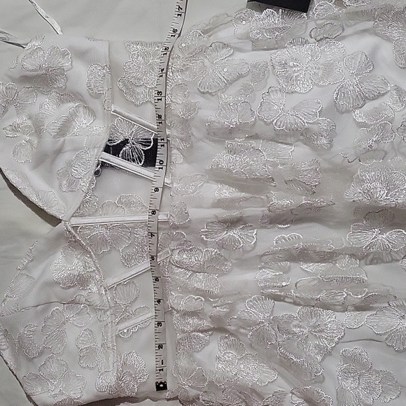 Lulu's Radiant Desires White Embroidered Sequin Mini Skater Dress. Size L - Picture 7 of 10